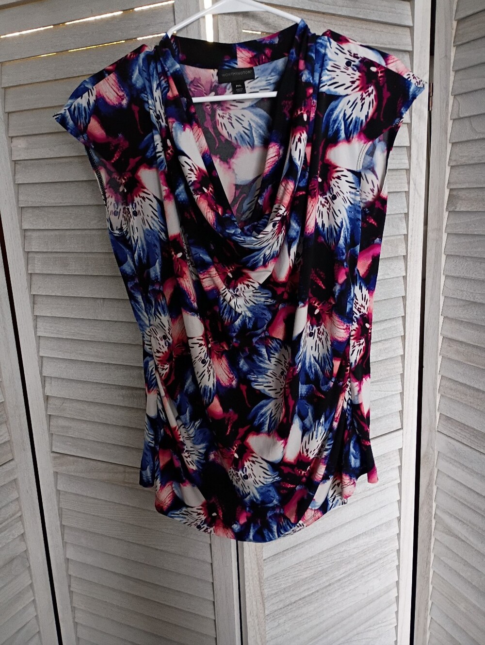 Worthington Black Size XL Petite Cowl Neck Lily Floral Print Top
